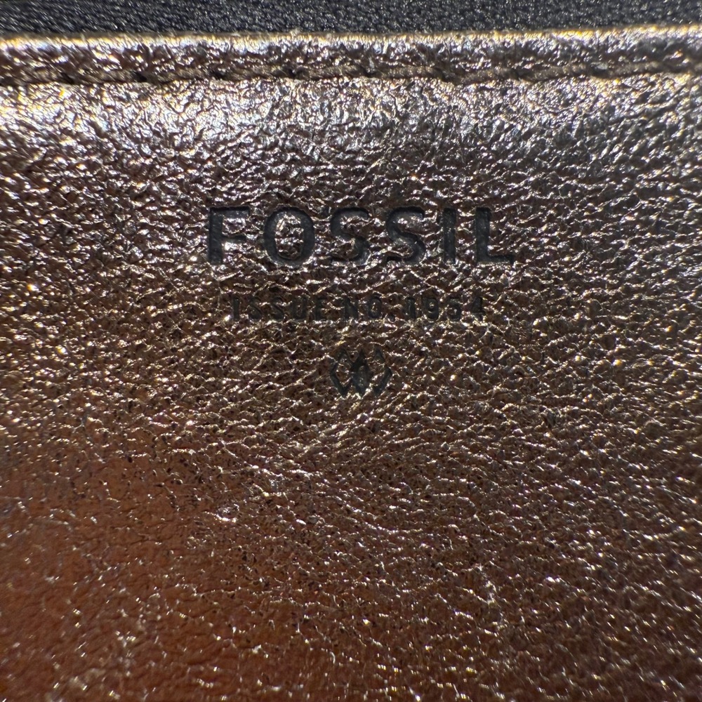 Fossil Metallic Black Zip Around Wallet Wristlet Shimmer Leather - Picture 3 of 7